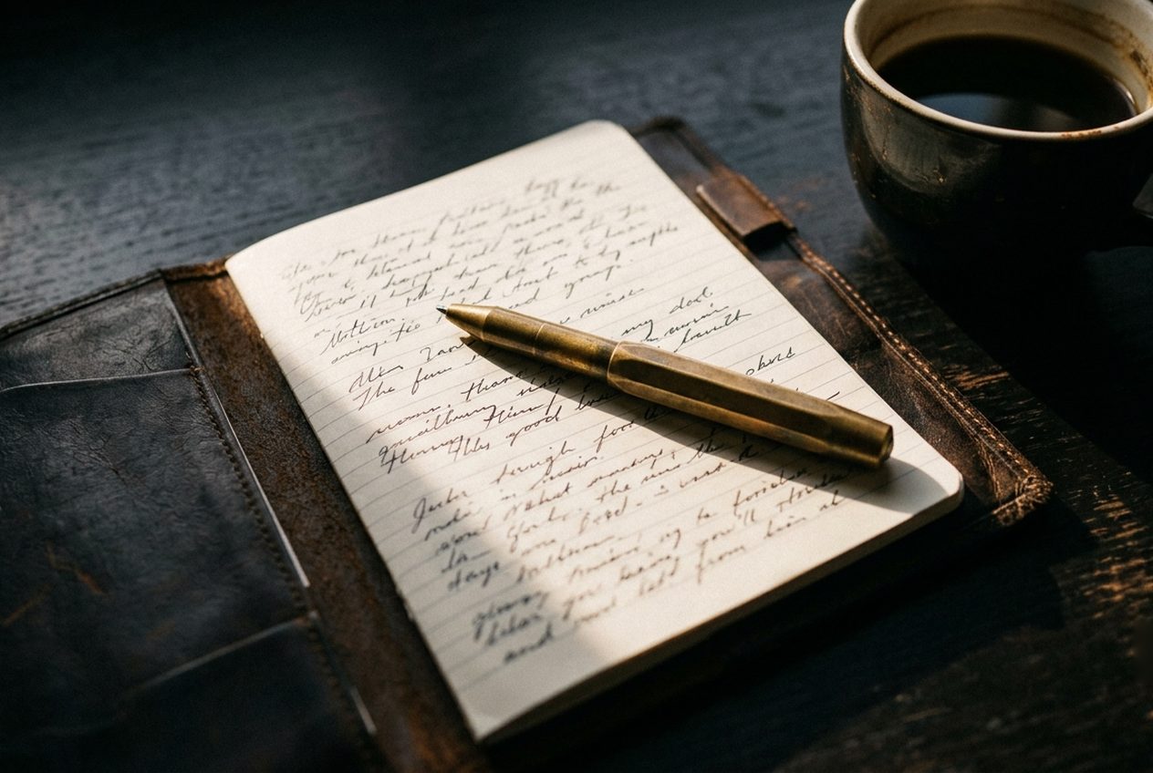 A notebook of the day written up by hand